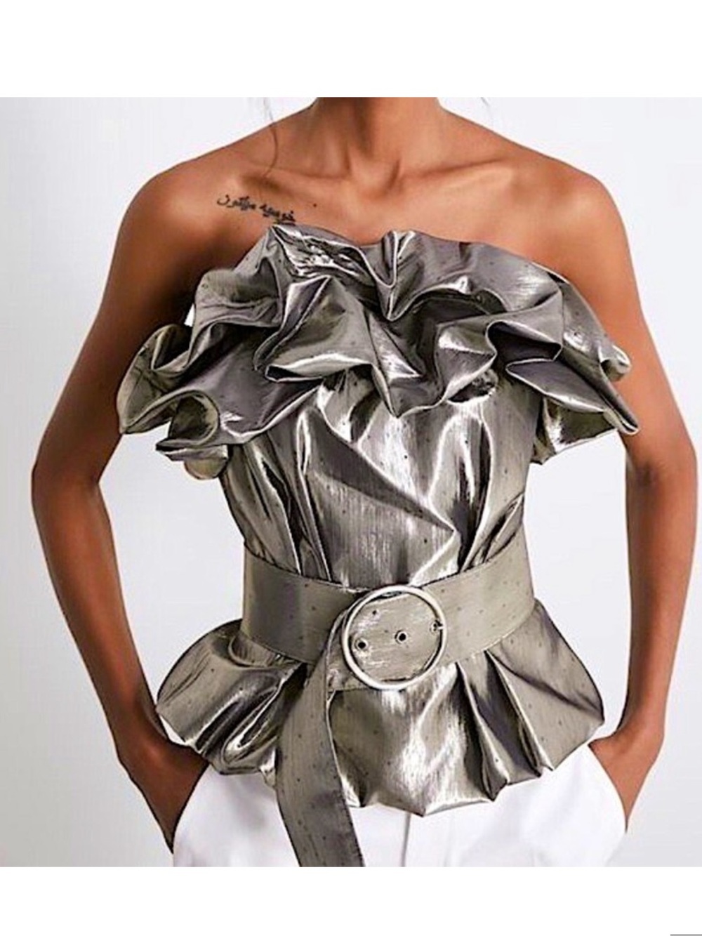 Zara metallic strapless belted top